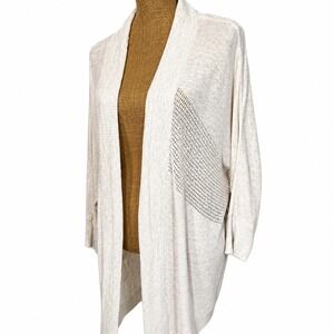 Leo Nicole Open Cardigan M Cream Lightweight Knit Duster Dolman Layering Ivory